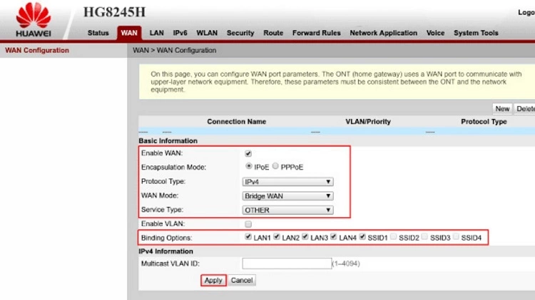 WAN Setting Modem Huawei