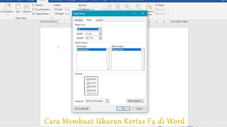 Tutorial Cara Setting Kertas F4 di Word