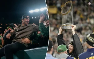 Brewers Bring World Series Trophy to Packers Game