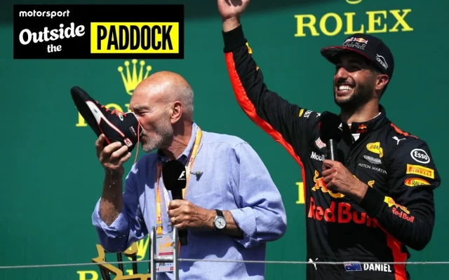Remembering Sir Patrick Stewart’s Iconic F1 Podium Shoey